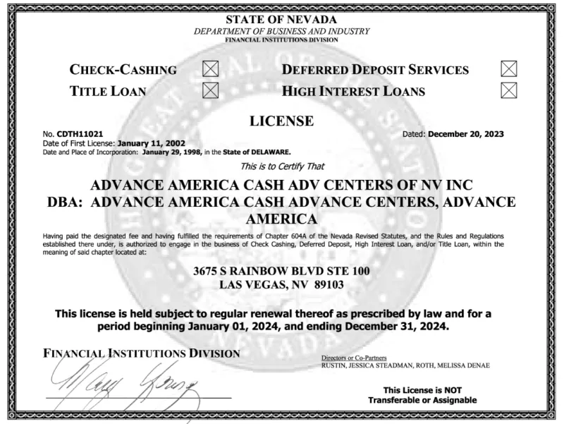 Nevada Installment Loans Advance America